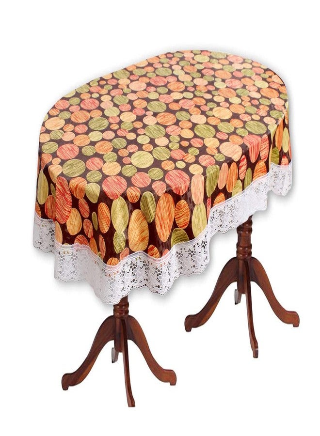 MANUFACTORY غطاء طاولة طعام ومركز من MANUFACTORY، لون بني، مزين بنقاط بولكا مطبوعة مع دانتيل أبيض - غطاء طاولة عالي الجودة مقاوم للماء والغبار (60 × 90 بوصة (بيضاوي)) - Image 1